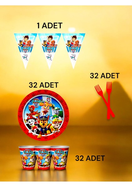 Paw Patrol Temalı Parti Seti 32 Kişilik Renkli Tasarım Doğum Günü Eğlencesi fiyatları