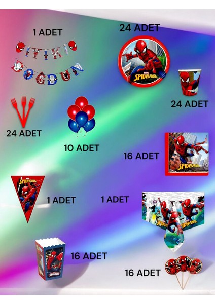 24 Kişilik Spiderman Temalı Ultra Lüx Set - Doğum Günü Parti ve Eğlenceli Etkinlikler