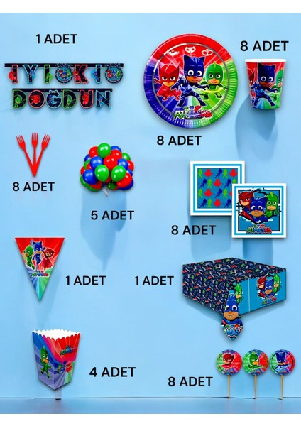 8 Kişilik Pijamask Temalı Ultra Lüx Set - Doğum Günü Parti ve Eğlenceli Etkinlikler fiyatları