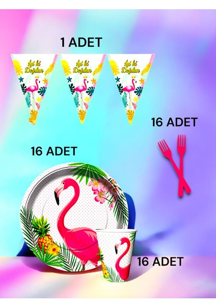 16 Kişilik Flamingo Temalı S Paket - Doğum Günü Parti ve Eğlenceli Etkinlikler