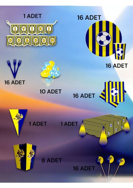 16 Kişilik Lacivert Sarı Taraftar Ultra Lüx Set - Doğum Günü Parti ve Eğlenceli Etkinlikler