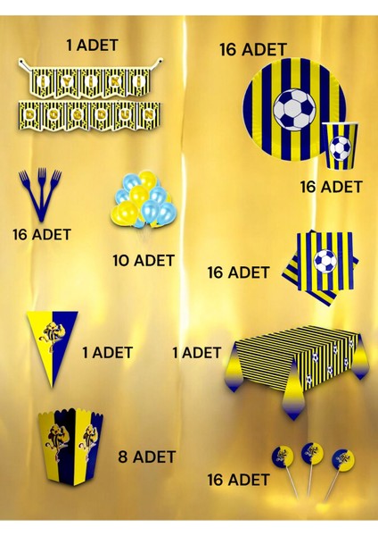 16 Kişilik Lacivert Sarı Taraftar Ultra Lüx Set - Doğum Günü Parti ve Eğlenceli Etkinlikler fiyatları