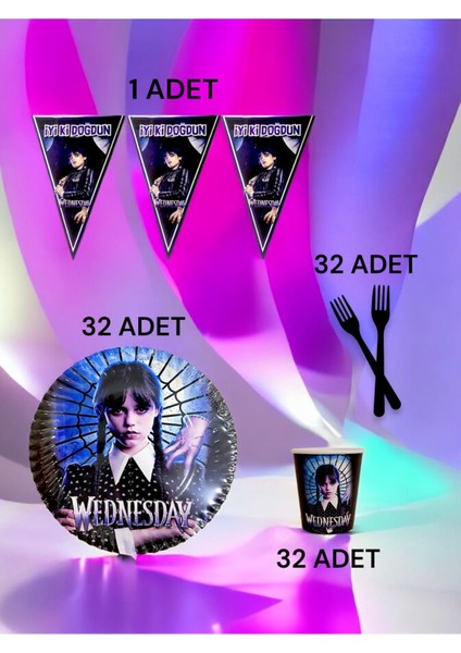 32 Kişilik Wednesday Temalı S Paket - Doğum Günü Parti ve Eğlenceli Etkinlikler