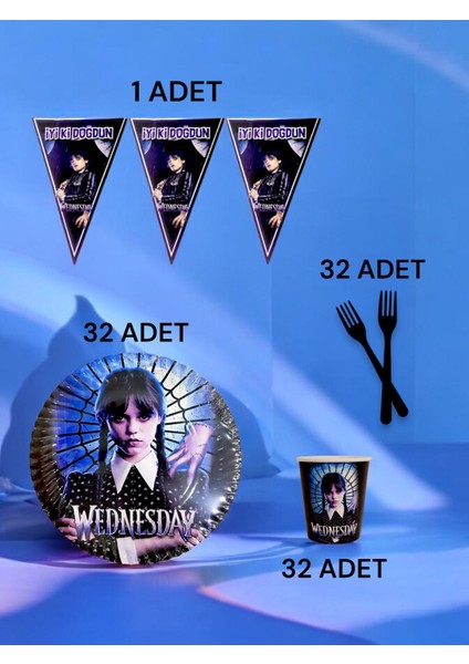 32 Kişilik Wednesday Temalı S Paket - Doğum Günü Parti ve Eğlenceli Etkinlikler fiyatları