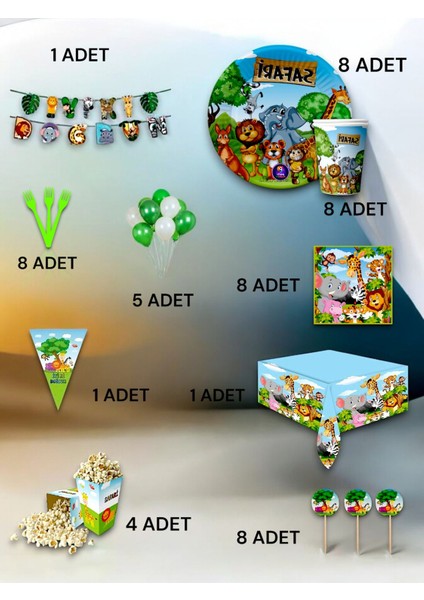 8 Kişilik Safari Temalı Ultra Lüx Set - Doğum Günü Parti ve Eğlenceli Etkinlikler