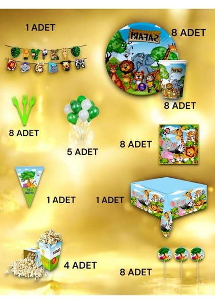 8 Kişilik Safari Temalı Ultra Lüx Set - Doğum Günü Parti ve Eğlenceli Etkinlikler fiyatları