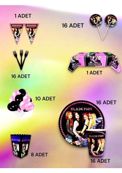 16 Kişilik Blackpink Temalı Lüx Set - Doğum Günü Parti ve Eğlenceli Etkinlikler