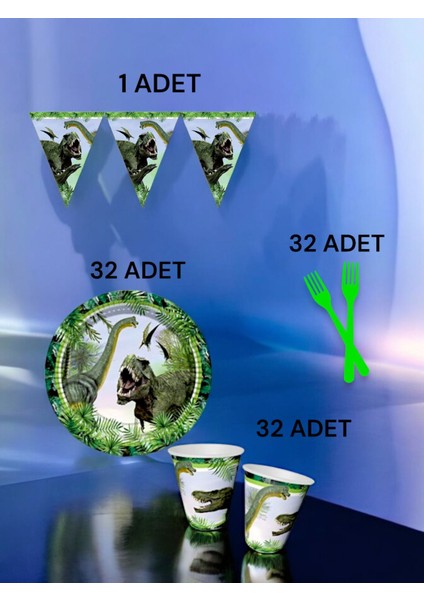 32 Kişilik Dinazor Temalı S Paket - Doğum Günü Parti ve Eğlenceli Etkinlikler