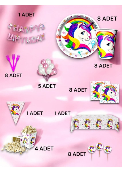 8 Kişilik Unicorn Temalı Ultra Lüx Set - Doğum Günü Parti ve Eğlenceli Etkinlikler fiyatları