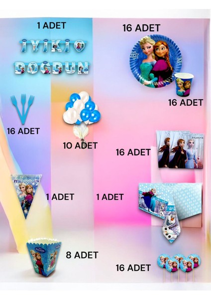 16 Kişilik Frozen Temalı Ultra Lüx Set - Doğum Günü Parti ve Eğlenceli Etkinlikler