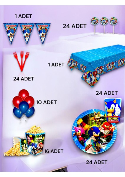 24 Kişilik Sonic Temalı Lüx Set - Doğum Günü Parti ve Eğlenceli Etkinlikler