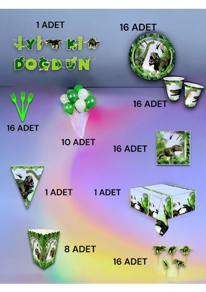 16 Kişilik Dinazor Temalı Ultra Lüx Set - Doğum Günü Parti ve Eğlenceli Etkinlikler fiyatları