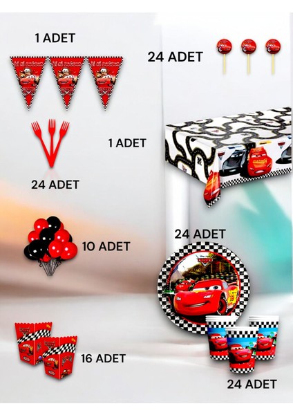 24 Kişilik Cars Temalı Lüx Set - Doğum Günü Parti ve Eğlenceli Etkinlikler
