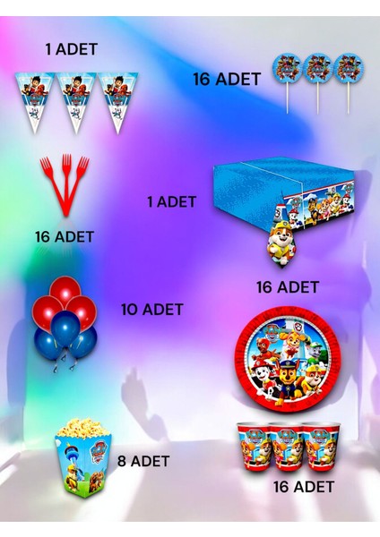 16 Kişilik Paw Patrol Temalı Lüx Set - Doğum Günü Parti ve Eğlenceli Etkinlikler