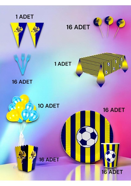 16 Kişilik Sarı Lacivert Taraftar Lüx Set - Doğum Günü Parti ve Eğlenceli Etkinlikler