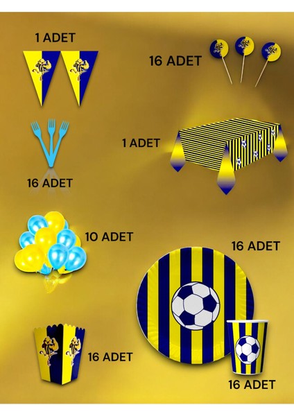 16 Kişilik Sarı Lacivert Taraftar Lüx Set - Doğum Günü Parti ve Eğlenceli Etkinlikler fiyatları