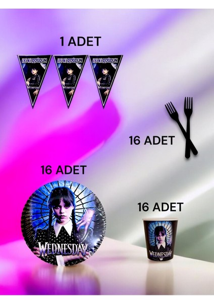 16 Kişilik Wednasday Temalı S Paket - Doğum Günü Parti ve Eğlenceli Etkinlikler