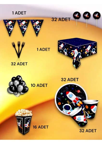 32 Kişilik Uzay Temalı Lüx Set - Doğum Günü Parti ve Eğlenceli Etkinlikler fiyatları