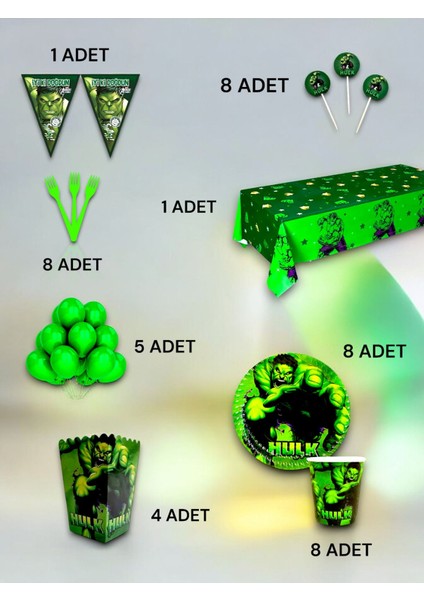 8 Kişilik Hulk Temalı Lüx Set - Doğum Günü Parti ve Eğlenceli Etkinlikler