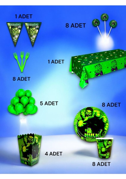 8 Kişilik Hulk Temalı Lüx Set - Doğum Günü Parti ve Eğlenceli Etkinlikler fiyatları