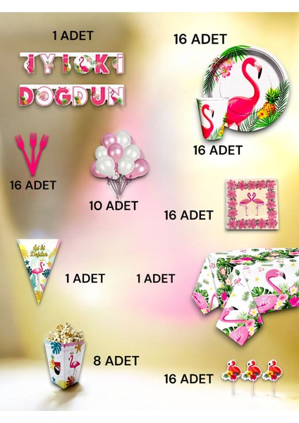 16 Kişilik Flamingo Temalı Ultra Lüx Set - Doğum Günü Parti ve Eğlenceli Etkinlikler