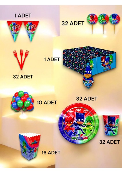 32 Kişilik Pijamask Temalı Lüx Set - Doğum Günü Parti ve Eğlenceli Etkinlikler fiyatları