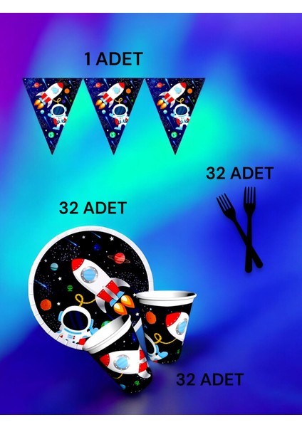 32 Kişilik Uzay Temalı S Paket - Doğum Günü Parti ve Eğlenceli Etkinlikler