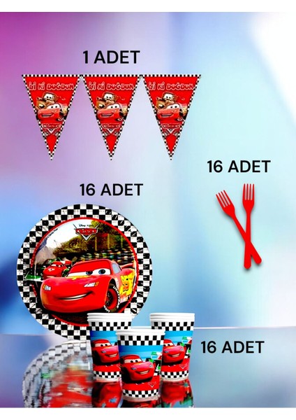 16 Kişilik Cars Temalı S Paket - Doğum Günü Parti ve Eğlenceli Etkinlikler