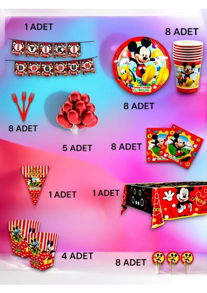 8 Kişilik Mickey Mouse Temalı Ultra Lüx Set - Doğum Günü Parti ve Eğlenceli Etkinlikler