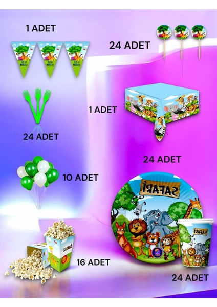 24 Kişilik Safari Temalı Lüx Set - Doğum Günü Parti ve Eğlenceli Etkinlikler