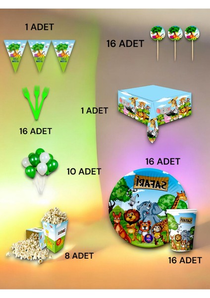 16 Kişilik Safari Temalı Lüx Set - Doğum Günü Parti ve Eğlenceli Etkinlikler