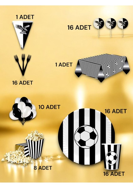 16 Kişilik Siyah Beyaz Taraftar Lüx Set - Doğum Günü Parti ve Eğlenceli Etkinlikler fiyatları