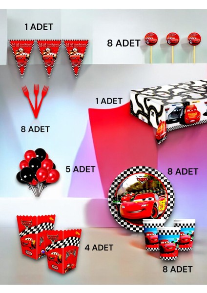 8 Kişilik Cars Temalı Lüx Set - Doğum Günü Parti ve Eğlenceli Etkinlikler