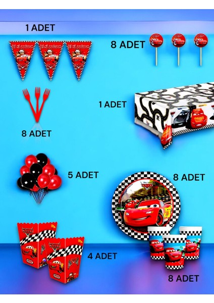 8 Kişilik Cars Temalı Lüx Set - Doğum Günü Parti ve Eğlenceli Etkinlikler fiyatları