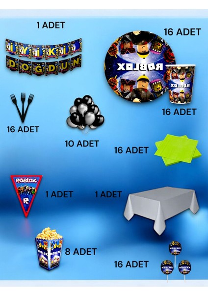 16 Kişilik Roblox Temalı Ultra Lüx Set - Doğum Günü Parti ve Eğlenceli Etkinlikler