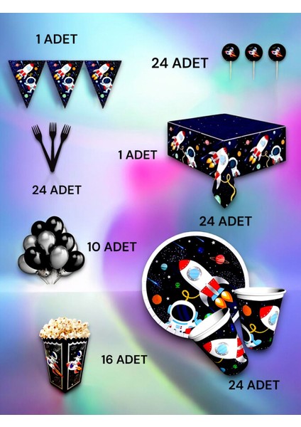 24 Kişilik Uzay Temalı Lüx Set - Doğum Günü Parti ve Eğlenceli Etkinlikler