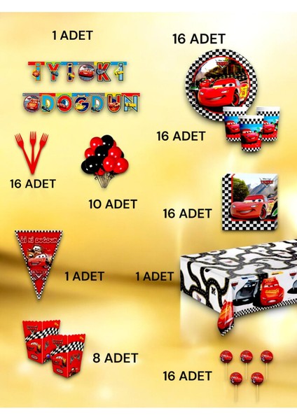 16 Kişilik Cars Temalı Ultra Lüx Set - Doğum Günü Parti ve Eğlenceli Etkinlikler fiyatları