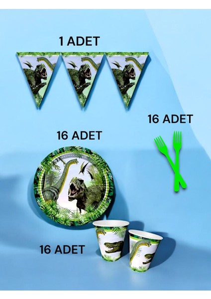 16 Kişilik Dinazor Temalı S Paket - Doğum Günü Parti ve Eğlenceli Etkinlikler