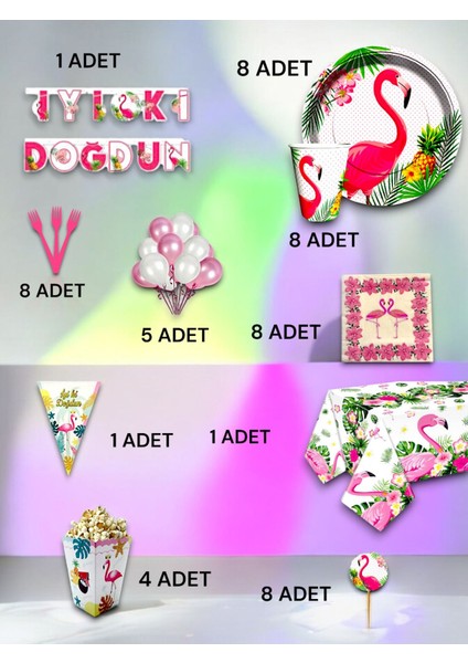 8 Kişilik Flamingo Temalı Ultra Lüx Set - Doğum Günü Parti ve Eğlenceli Etkinlikler