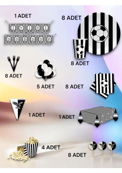 8 Kişilik Siyah Beyaz Taraftar Ultra Lüx Set - Doğum Günü Parti ve Eğlenceli Etkinlikler