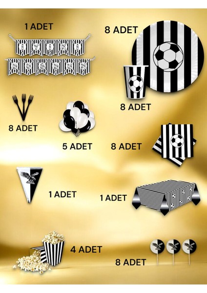 8 Kişilik Siyah Beyaz Taraftar Ultra Lüx Set - Doğum Günü Parti ve Eğlenceli Etkinlikler fiyatları