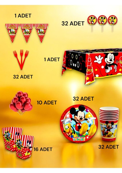 32 Kişilik Mickey Mouse Temalı Lüx Set - Doğum Günü Parti ve Eğlenceli Etkinlikler fiyatları