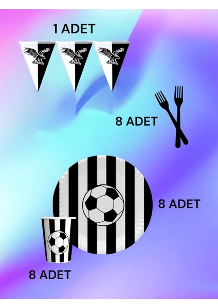 8 Kişilik Siyah Beyaz Taraftar S Paket - Doğum Günü Parti ve Eğlenceli Etkinlikler