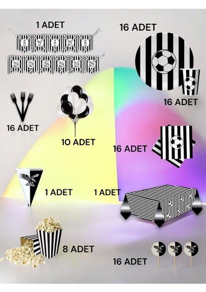 16 Kişilik Siyah Beyaz Taraftar Ultra Lüx Set - Doğum Günü Parti ve Eğlenceli Etkinlikler fiyatları
