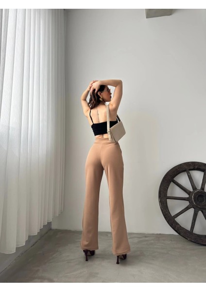 Kadın Full Esnek Rahat Kumaş Cırt Kapama Palazzo Pantolon fırsatları