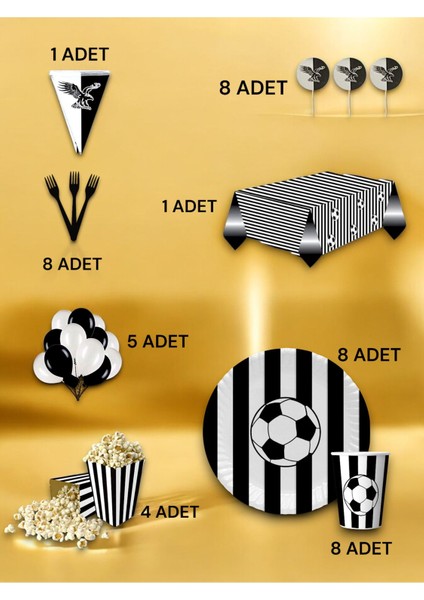 8 Kişilik Beyaz Siyah Taraftar Lüx Set - Doğum Günü Parti ve Eğlenceli Etkinlikler fiyatları