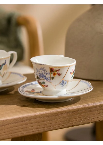 Ekru Baskılı 2 Kişilik Porselen Kahve Fincan Takımı 90 ml fırsatları