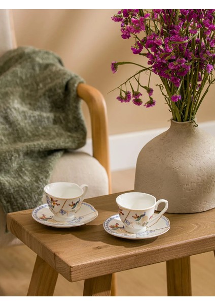 Ekru Baskılı 2 Kişilik Porselen Kahve Fincan Takımı 90 ml