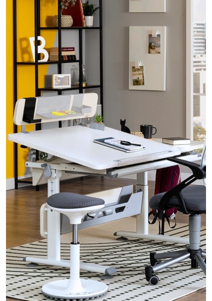 Yükseklik ve Eğim Ayarlı, Vega Standart Bilgisayar, Ofis ve Çalışma Masası Beyaz/Mavi