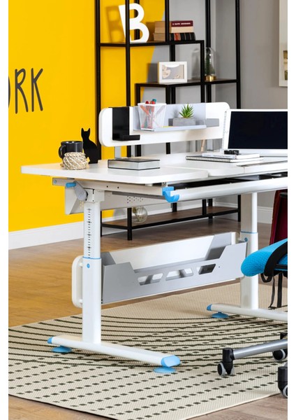 Yükseklik ve Eğim Ayarlı, Vega Standart Bilgisayar, Ofis ve Çalışma Masası Beyaz/Mavi